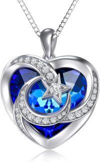 wholesale 925 Sterling Silver Heart Crystal Moon Star Necklace Women s Birthstone Jewelry Gift-09-September