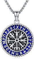 wholesale 925 Sterling Silver Vegvisir Compass Norse Runes Pendant Necklace  Blue Enamel Viking Jewelry for Men Women Gift 47cm Chain Length-0-0