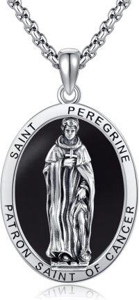 wholesale Sterling Silver Religious Necklace Santa Muerte St Peregrine Hecate Virgin Mary St Christopher St Michael St Jude Unisex Jewelry for Women Men-St Peregrine-Black Onyx