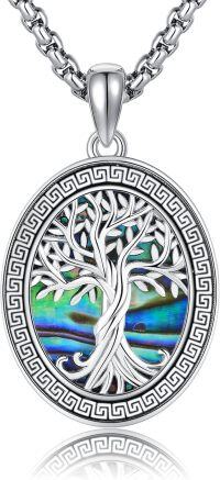 wholesale 925 Sterling Silver Abalone Shell Greek Key Tree of Life Pendant Necklace-abalone shell