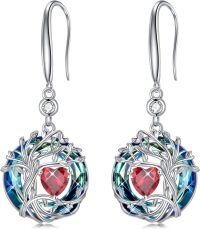 wholesale 925 Sterling Silver Austrian Crystal Tree of Life Birthstone Dangle Earrings for Women-01-Jan-Garnet