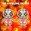 wholesale 925 Sterling Silver Plated Rose Gold Metal Voodoo Doll Stud Earrings - Gothic Horror Style Skeleton Heart Pendant Jewelry for Women Girls 2 Pcs Set-0-2
