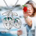 wholesale 925 Sterling Silver Cherry Pendant Necklace Heart Shaped Moissanite Platinum Plated Green Leaves-0-5