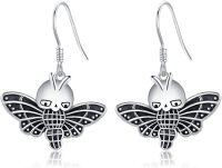 wholesale 925 Sterling Silver Butterfly Skull Drop Dangle Earrings Gothic s for Women Girls-Moth