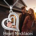 wholesale 925 Sterling Silver Double Heart with Pink Rose Pendant Necklace Gift for Her-0-1