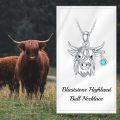 wholesale 925 Sterling Silver Highland Cow Head with Blue Stone Charm Pendant Necklace for Women-0-4