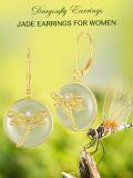 wholesale Gold-Plated 925 Sterling Silver Dragonfly Design Green Jade Drop Earrings for Women-0-2