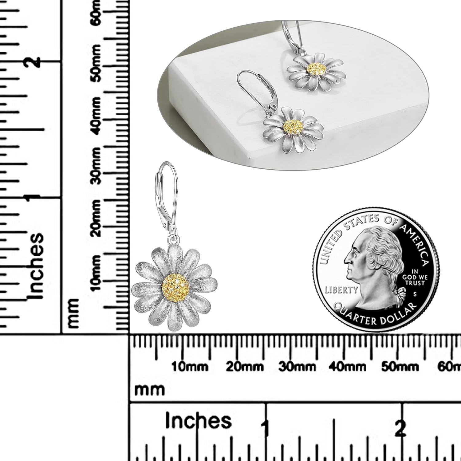 wholesale 925 Sterling Silver Daisy Flower Teardrop Dangle Leverback Earrings for Women-0-2