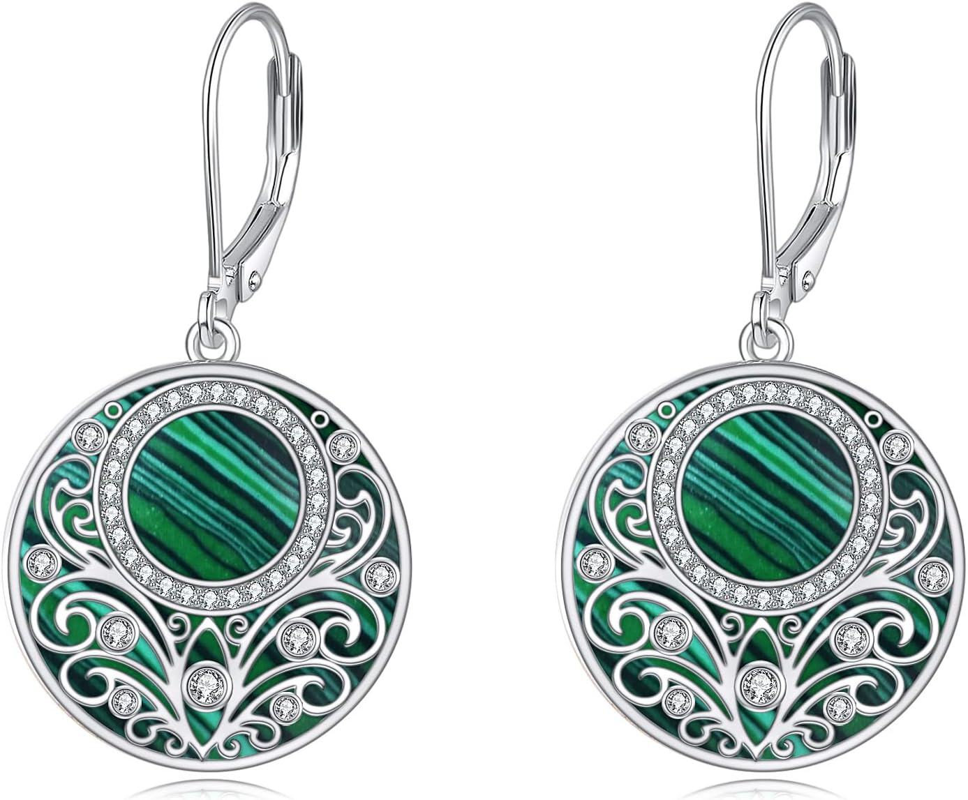 Sterling Silver Celtic Teardrop Filigree Earrings Jewelry Gifts for Women-Malachite Filigree Earrings