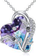 wholesale 925 Sterling Silver Purple Crystal Heart Pendant Necklace w/Butterfly & Spiders  for Her-0-0