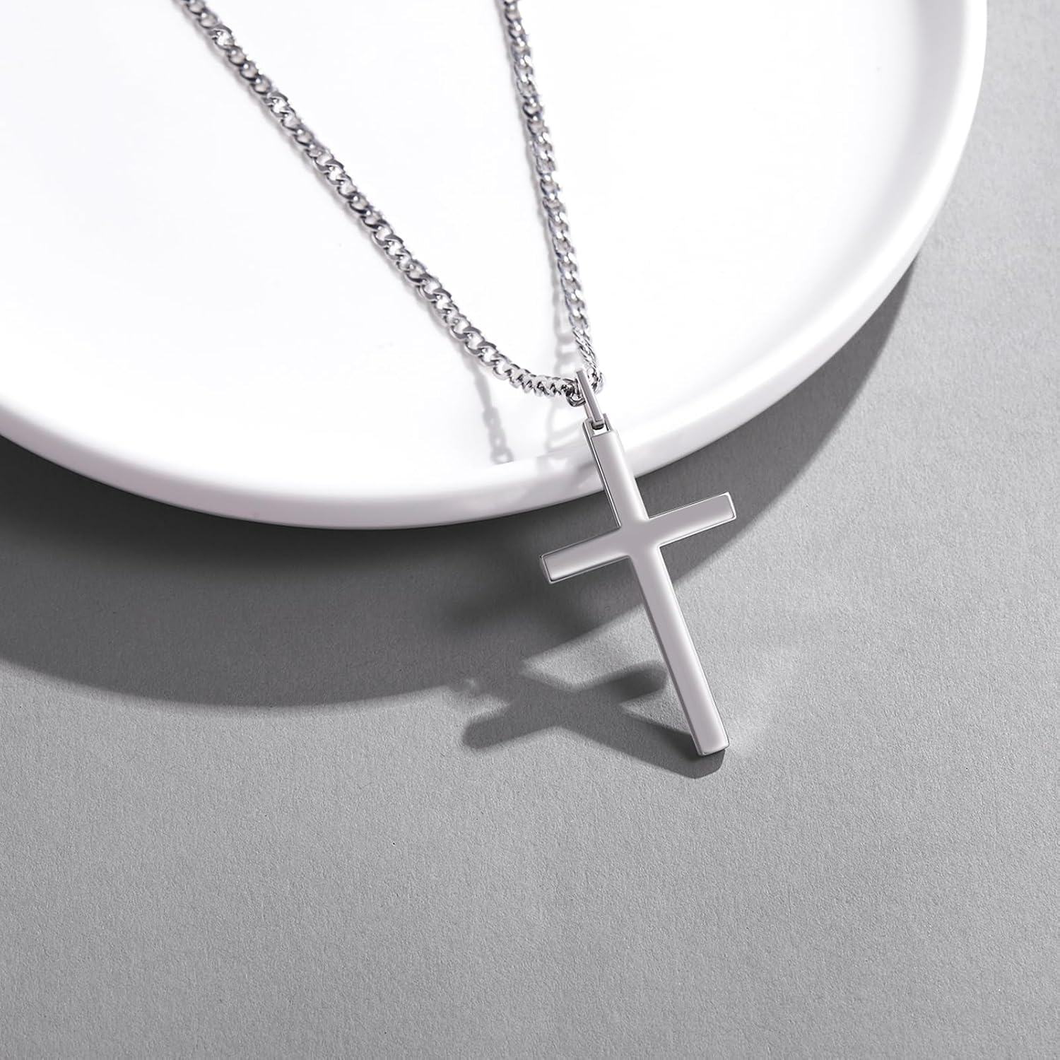 wholesale 925 Sterling Silver & Stainless Steel Mens Cross Pendant Necklaces for Men s - 24 Chain Length-0-1
