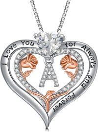 wholesale Sterling Silver Rose Pendant Necklace A Z Initial Letter Heart Jewelry for Women Valentine Mother s Day Birthday Gifts for Her-Letter A