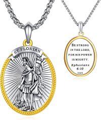 wholesale 925 Sterling Silver St Florian Pendant Necklace with Bible Verse Protection Gift for Men Women-Saint Florian