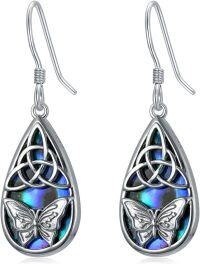 wholesale 925 Sterling Silver Abalone Shell Tree of Life Dangle Earrings with Celtic Butterfly and Dragonfly Design - Christmas & Birthday Gift Ideas for Her-Celtic Knot-Butterfly