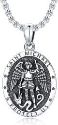wholesale S925 Sterling Silver Saint Necklace St Michael Necklace For Men St Michael Medal Religious Protection Pendant For Men Women -0-0