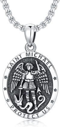 wholesale S925 Sterling Silver Saint Necklace St Michael Necklace For Men St Michael Medal Religious Protection Pendant For Men Women -undefined