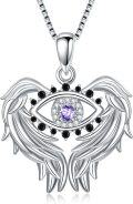 wholesale TOUPOP Evil Eye Necklace For Women Sterling Silver Angel Wings Pendant With June Birthstone Purple Alexandrite Amulet Jewelry Gifts For Her -0-0