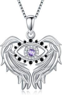 wholesale TOUPOP Evil Eye Necklace For Women Sterling Silver Angel Wings Pendant With June Birthstone Purple Alexandrite Amulet Jewelry Gifts For Her -undefined