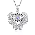 TOUPOP Sterling Silver Purple Alexandrite Evil Eye Necklace Angel Wings Pendant-0-0