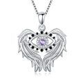 TOUPOP Sterling Silver Purple Alexandrite Evil Eye Necklace Angel Wings Pendant-0-0