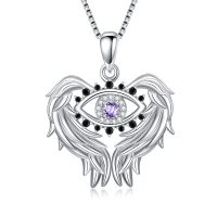 TOUPOP Sterling Silver Purple Alexandrite Evil Eye Necklace Angel Wings Pendant-undefined