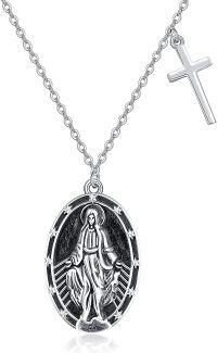 wholesale 925 Sterling Silver Virgin Mary Medal Cross Pendant Necklace-Virgin Mary