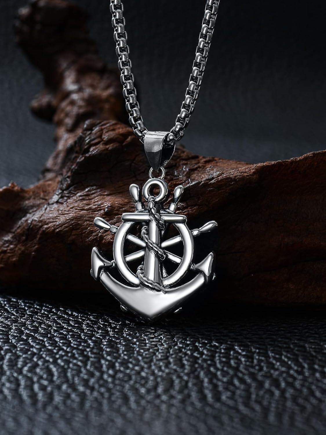 Sterling Silver Navy Rope Anchor Pendant Necklace for Men Women-0-3
