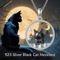 wholesale 925 Sterling Silver Black Cat Pendant with Stars and Crescent Moon - Gifts for Women-0-2