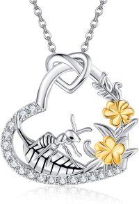 wholesale 925 Sterling Silver Heart-Shaped Pendant with Ant and Clover Leaves Necklaces Gifts for Women-Ant