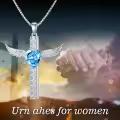 TOUPOP Sterling Silver Aquamarine Crystal Wing Cross Memorial Urn Pendant-0-5