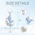 wholesale 925 Sterling Silver White Gold Plated Blue Enamel Hummingbird Flower Pendant Necklace-0-4