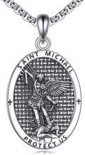 wholesale 925 Sterling Silver Saint Michael Protect Us Oval Cross Pendant Necklace for Men & Women-0-0