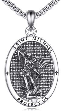 wholesale 925 Sterling Silver Saint Michael Protect Us Oval Cross Pendant Necklace for Men & Women-Saint Michael
