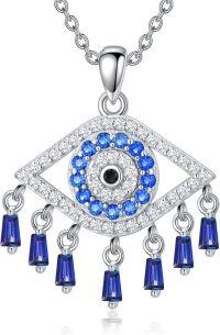 wholesale 925 Sterling Silver Birthstone Evil Eye Necklace Greek Protection Pendant-9