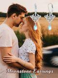 wholesale 925 Sterling Silver Celtic Moonstone Leverback Filigree Trinity Drop Earrings-0-5
