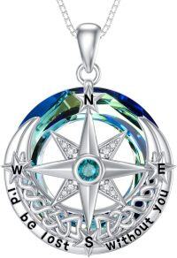 wholesale 925 Sterling Silver Birthstone Compass Necklace Celtic Knot Jewelry Gift-12-December-Tanzanite