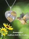 wholesale Silver Heart Hummingbird Sunflower Urn Necklace for Ashes - 925 Sterling Silver & Gold Plated Pendant with Moonstone and Turquoise Elements-0-5