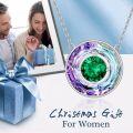 wholesale TOUPOP Christmas Gifts For Mom Women Necklace Sterling Silver Circle Necklaces For Women Crystal Pendant Birthday Mother's Day Jewelry Gifts For Mom Wife Her (b-vitrail Light-05-may-emerald) -0-3