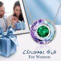 TOUPOP Sterling Silver Emerald Crystal Circle Pendant Necklace For Women-0-3