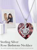 wholesale Sterling Silver Birthstone Heart Rose Pendant Necklace for Women-0-1