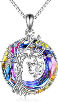 wholesale Sterling Silver Crystal Tree of Life Necklace for Women Birthstone Pendant-04-Apri-CZ