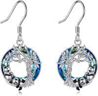 wholesale TOUPOP Panda Necklace For Women Sterling Silver Tree Of Life Panda Animal Dangle Drop Earrings With Blue Circle Crystal For Her Jewelry Birthday Christmas -undefined