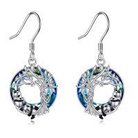 TOUPOP Sterling Silver Blue Crystal Tree Of Life Panda Dangle Earrings-undefined