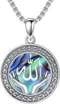 wholesale 925 Sterling Silver Round Allah Hand Holding Shell Pendant Necklace for Women Men Islamic Muslim Religious s 45cm Chain Length-0-0