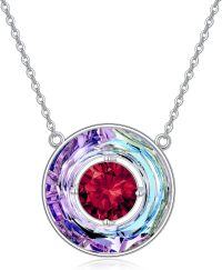 wholesale TOUPOP Christmas Gifts For Mom Women Necklace Sterling Silver Circle Necklaces For Women Crystal Pendant Birthday Mother's Day Jewelry Gifts For Mom Wife Her (b-vitrail Light-01-january-garnet) -undefined