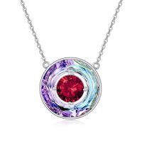 TOUPOP Sterling Silver Garnet Necklace Crystal Circle Pendant Jewelry Gift-undefined