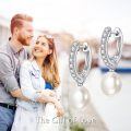 wholesale 10K Gold Round White Pearl Dangle Huggie Hoop Earrings for Women Girls-0-5