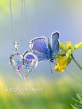 wholesale 925 Sterling Silver Big Little Sister Butterfly Heart Pendant Necklaces With Cubic Zirconia-0-3