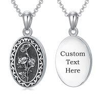 wholesale 925 Sterling Silver Oval Locket Bracelet Wholesale With Floral Engraving And Chain Clasp-08-August-Poppy-08-August-Poppy-p-3.photo&text customized-1.no custom-2.text customized-08-August-Poppy-text