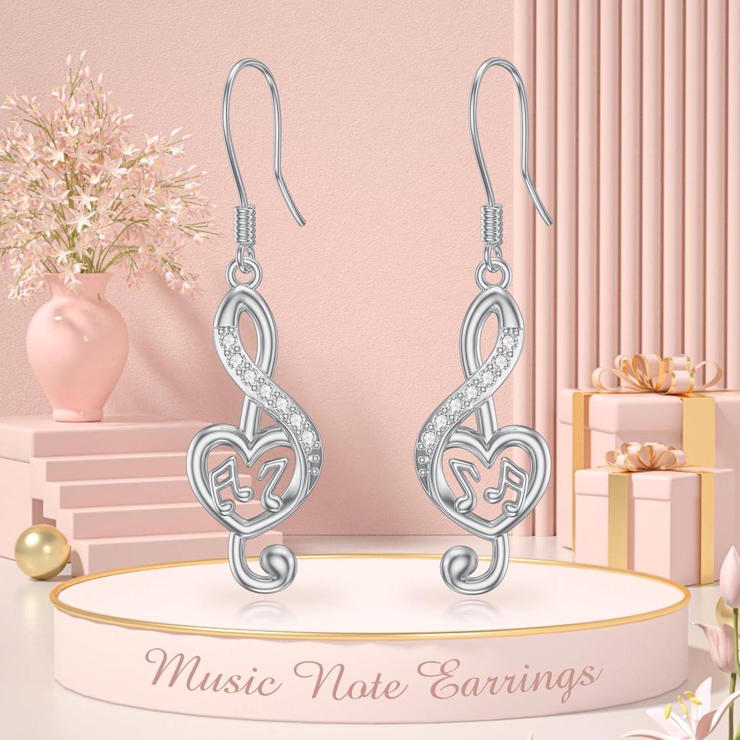  Sterling Silver Cubic Zirconia Music Note Earrings Necklace Pendant Jewelry Gift -0-5